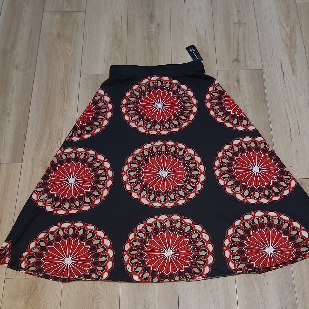 INC International Concepts Black and Red A-Line Skirt Midi Size Small